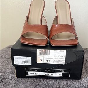 Brown Croc-Embossed Mules